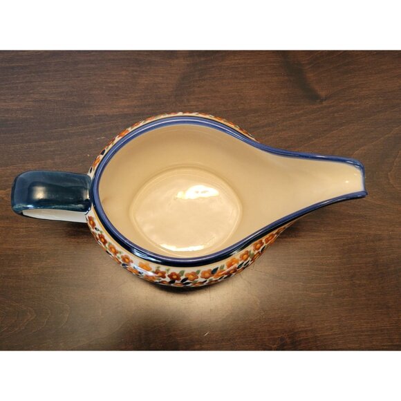 Handmade Polish Pottery Gravy Boat By Patrycja Kolazyńska 9" Floral Pattern - Picture 3 of 6